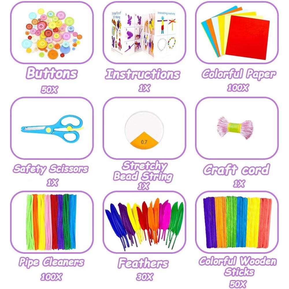 3000pcs Arts and Crafts Supplies Kit for Kids Craft Set with Pipe Cleaners Googly Eyes Craft Sticks Feathers Beads Paper - Image 2