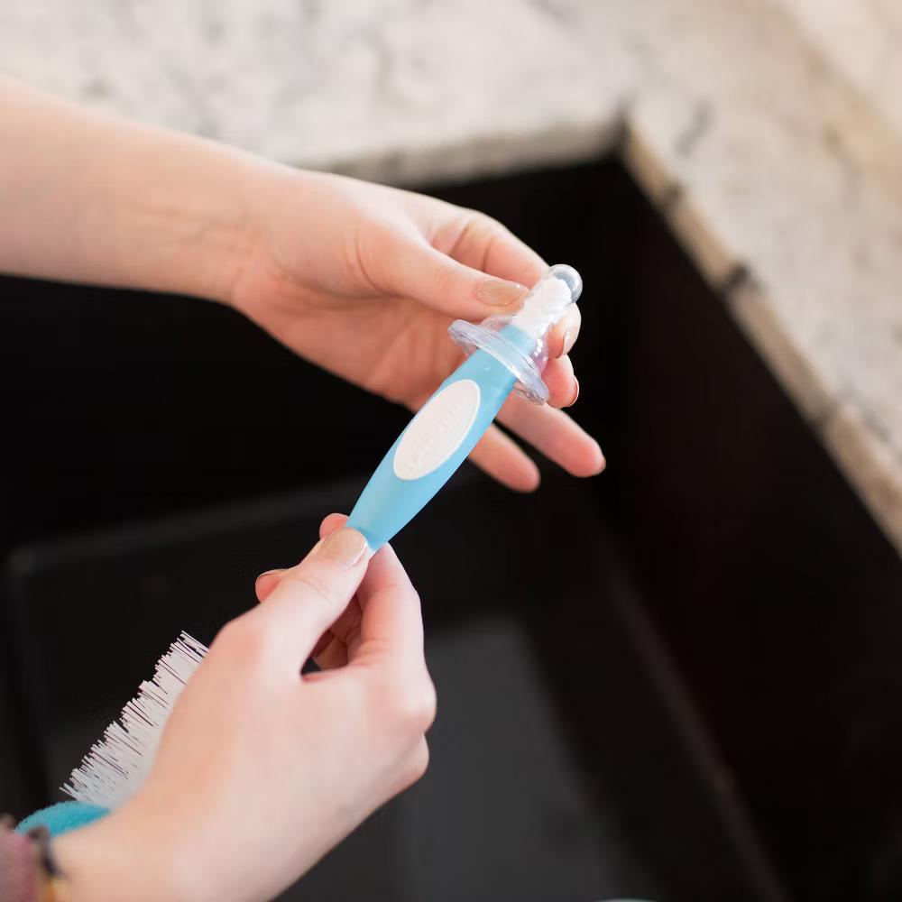 Dr. Brown's Baby Bottle Cleaning Brush, Sponge and Bristle Brush with Nipple Cleaner -3pk - Blue - Image 2