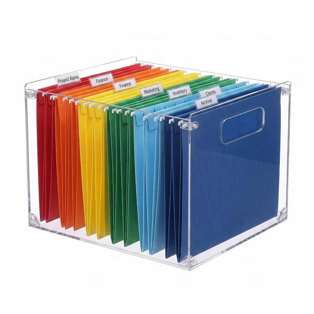 Clear Acrylic Assemble‑Style File Storage Box, Multi‑Purpose Desktop Organizer with Built‑in Carry Handles for Office Home - Image 6