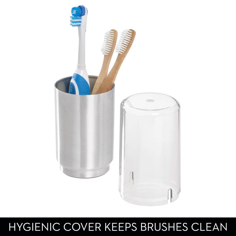 Austin Covered Toothbrush Holder Clear/Brushed: Bathroom Organizer with Steel & Plastic Design - Image 7