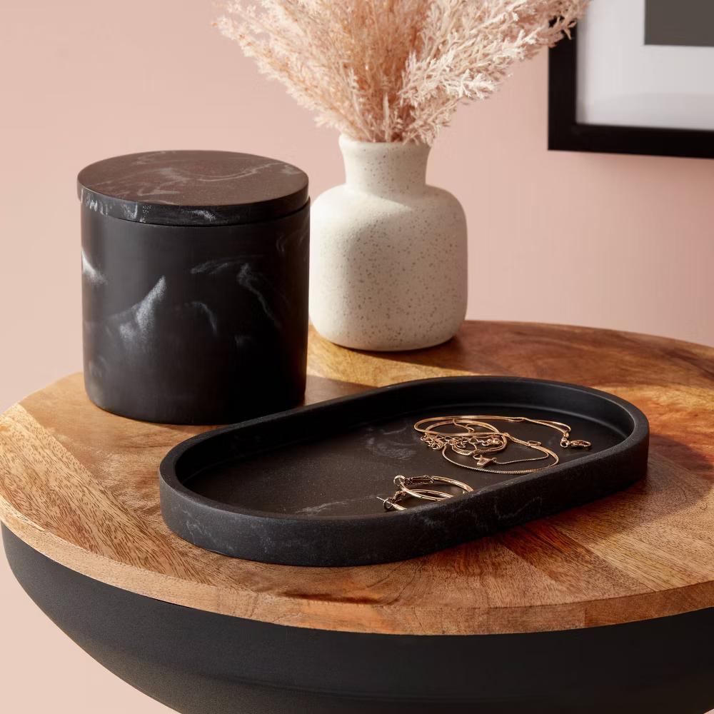 Marble Bath Tray Black - Resin Vanity Accessory, Spot Clean, 9.49" Depth - Image 3