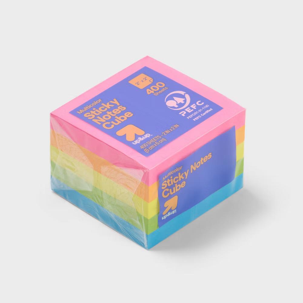 Sticky Notes Cube 1.88" 1.88" Multicolor - 400 Sheets, Small Sticky Pads, Office Supplies, Uncoated Paper