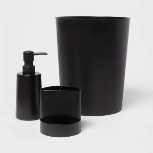 Bath Coordinates Bundle Black - Plastic Hand Washable, Includes Wastebasket & Soap Dispenser