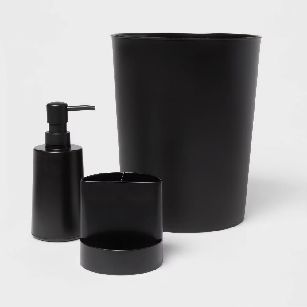 Bath Coordinates Bundle Black - Plastic Hand Washable, Includes Wastebasket & Soap Dispenser