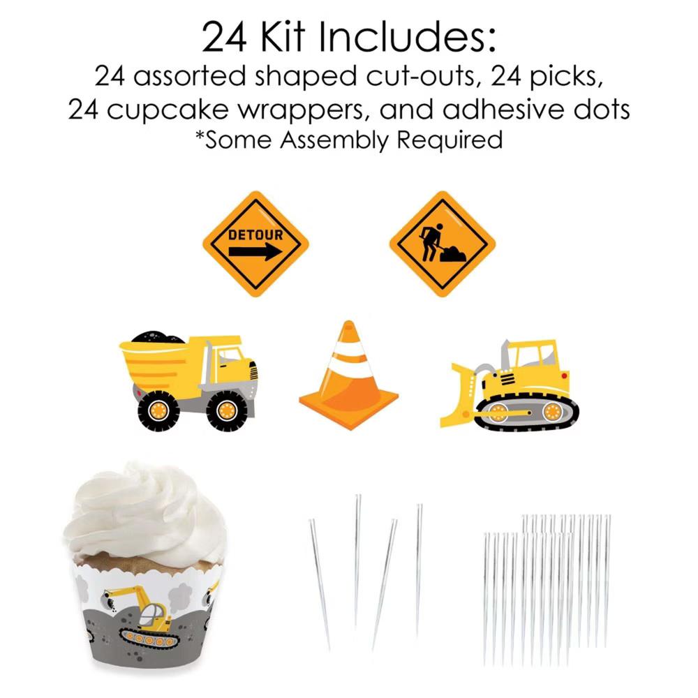 Dig It - Construction Party Zone - Cupcake Decor - Baby Shower or Birthday Party Cupcake Wrappers and Treat Picks Kit - Set of 24 - Image 3