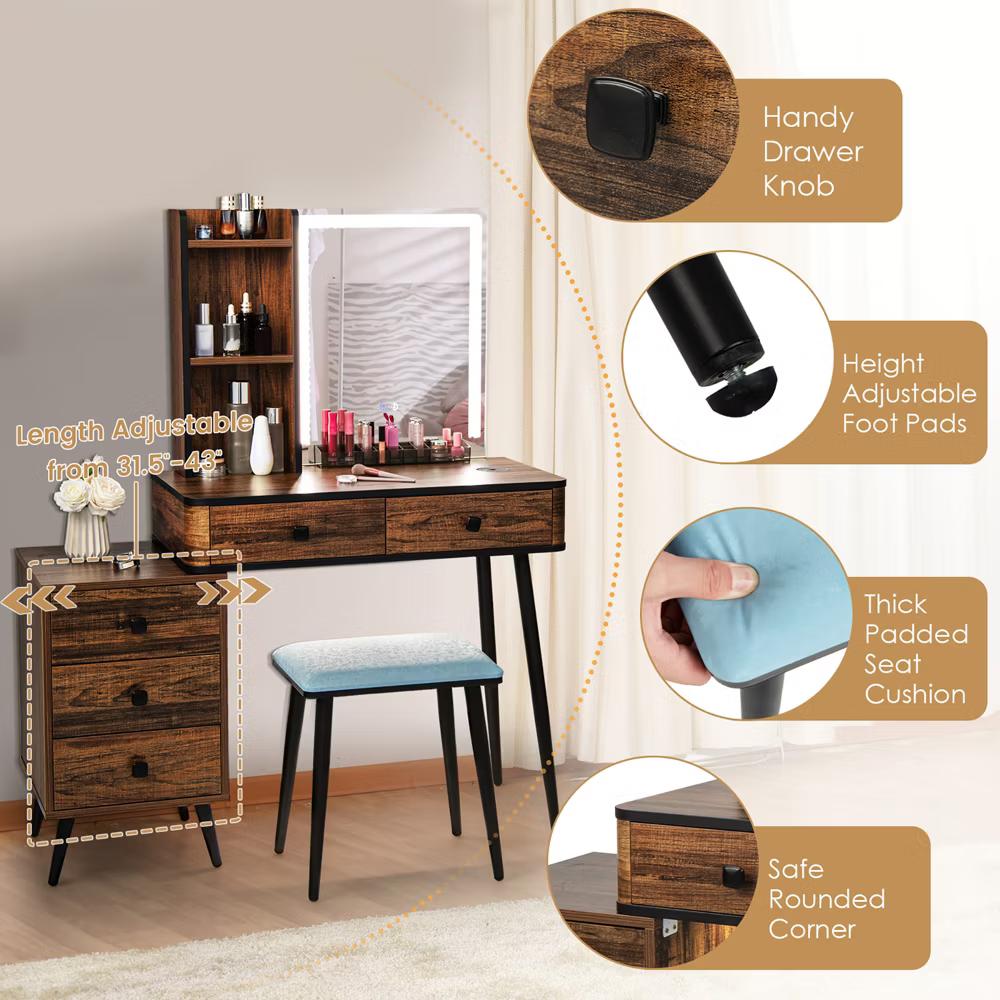 Vanity Set with Dimmable Lighted Mirror 3 Lighting Modes - Image 10