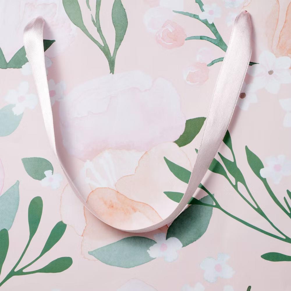 Large Square Floral Wedding Gift Bag Pink - Image 3