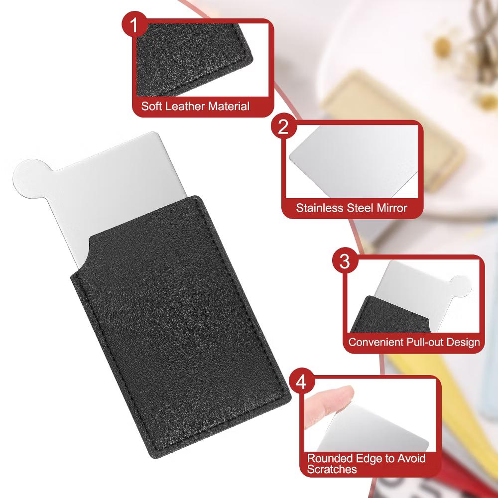 Small Rectangle Travel Women Portable Pocket Mirror with Leather Case 2 Pcs - Image 14