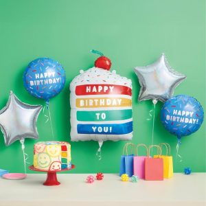 5ct Rainbow Birthday Cake Happy Birthday Foil Balloon Bouquet