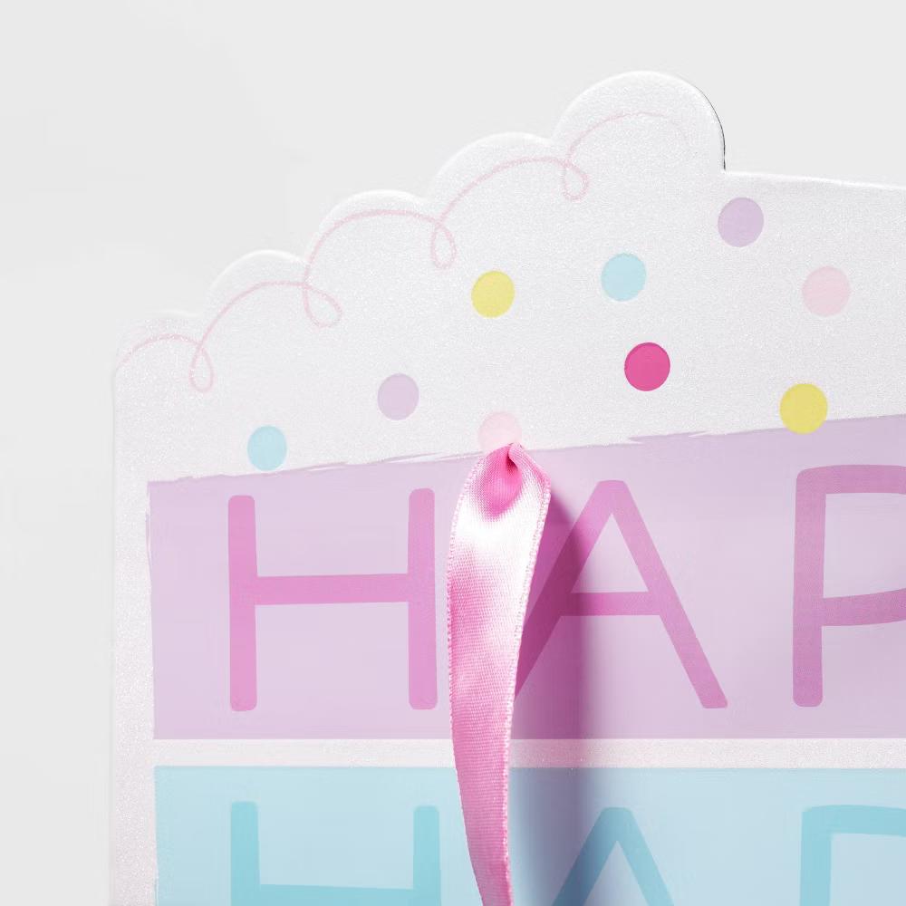 Medium 'Happy Birthday' Cake Slice Gift Bag Colorful - Multicolor Gift Bag, Food Pattern, 12.75" 10" 5" - Image 3