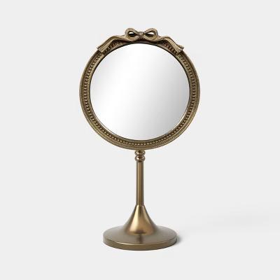 Brass Makeup Mirror with Bow Dark Gold - Image 3