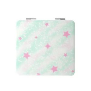 Women Square Shape Handheld Mirror for Travel White Green 1 Pc