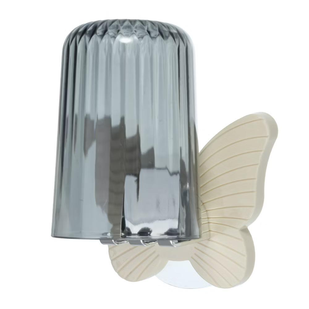 Bathrooms Wall Mounted Butterfly Shape Toothbrush Holder with Cup Beige 4.33"x3.35" 1 Set