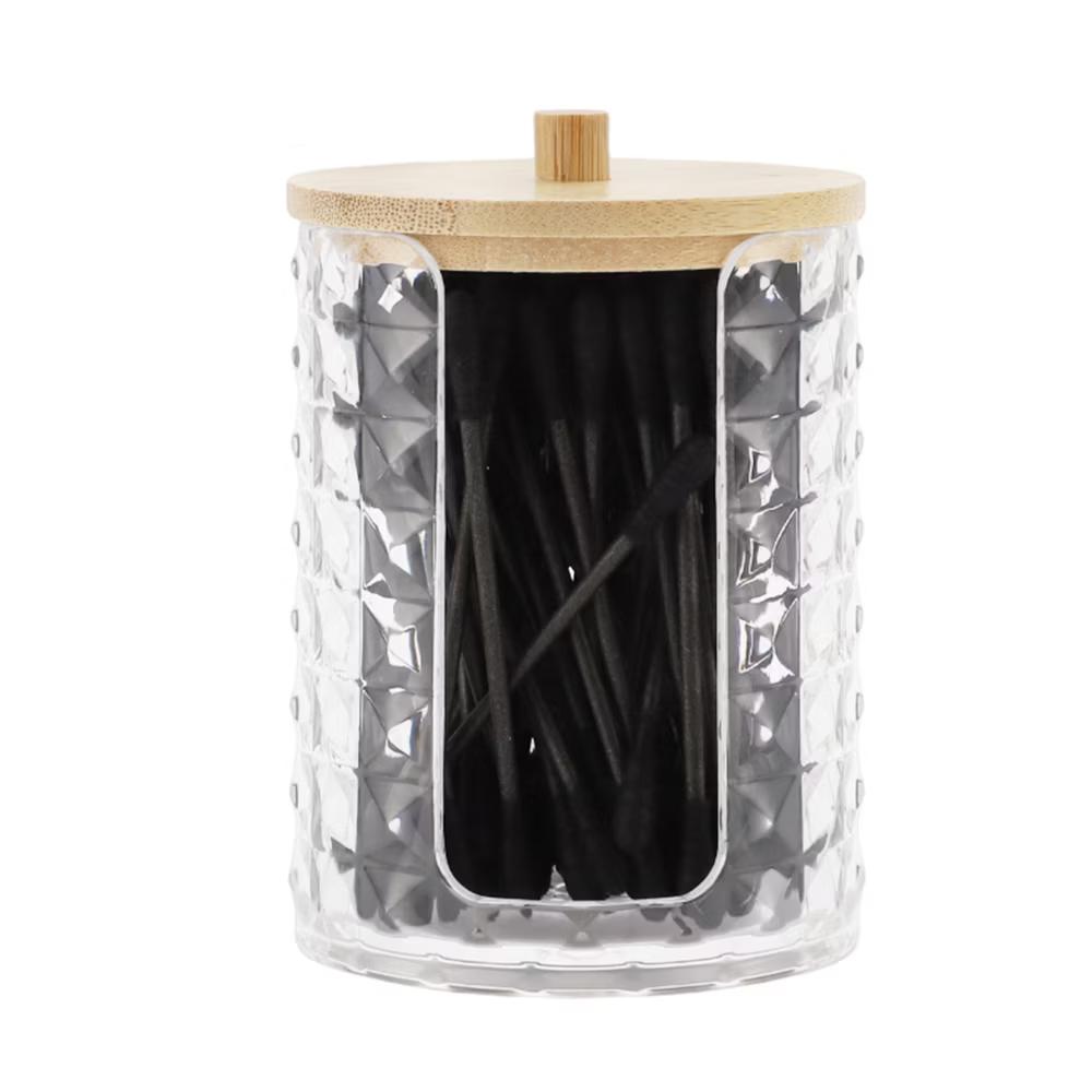 Acrylic Bamboo Wood Cotton Swab Jar for Bath Clear Wood Color 1 Pc - Image 7