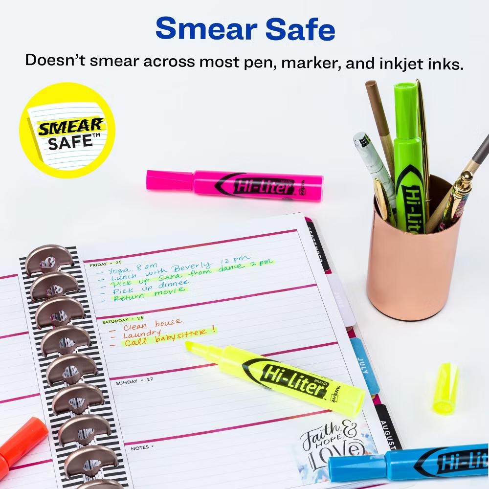 Avery Hi-Liter Desk-Style Highlighters, SmearSafe, Chisel Tip, 12 Assorted Color Highlighters (98034) - Image 3
