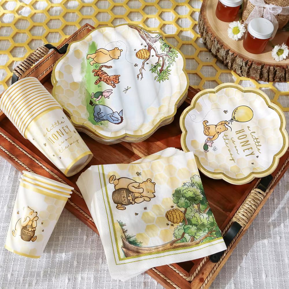Honey Bear 78 Piece Party Tableware Set Baby Shower Party Decorations Plates & Napkins, Adorable Bear Baby Shower (16 Guests)