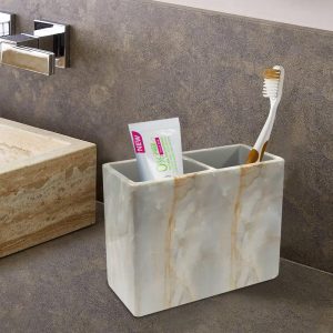 Stone Hedge Resin Decorative Toothbrush Holder - Stoneware Bath Accessory, 5" Height