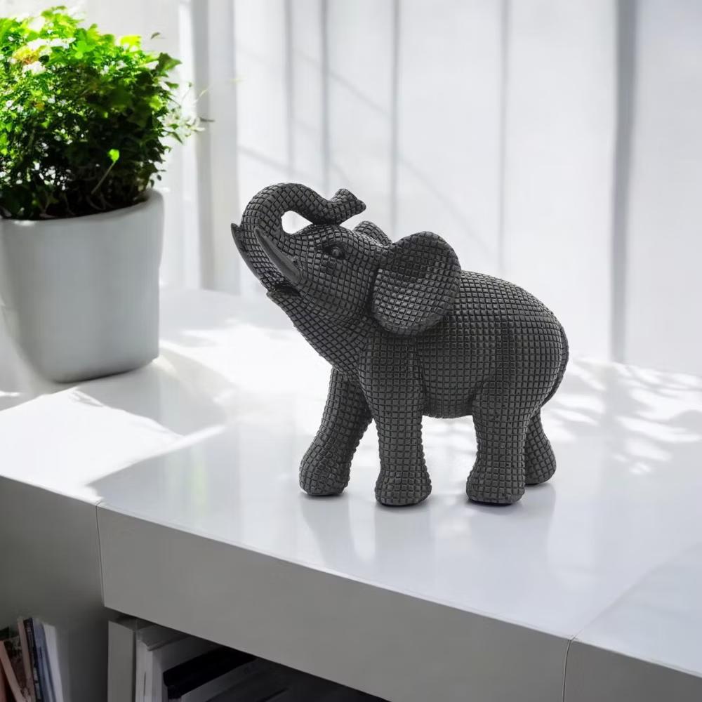 Sagebrook Home 7" Elephant Sculpture - Decorative Polyresin Elephant Statue For Home Decor - Table Accent, Desktop Figurine - Image 4