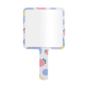 Floral Square Handheld Mirror White Pink Blue 1 Pc