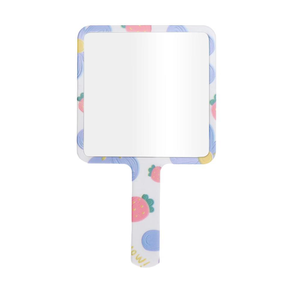 Floral Square Handheld Mirror White Pink Blue 1 Pc