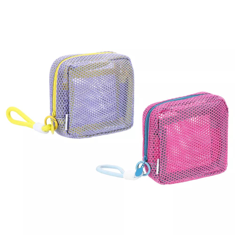 Mesh Travel Toiletry Organizing Zipper Mini Makeup Bag with Strap 4.7" - Image 32