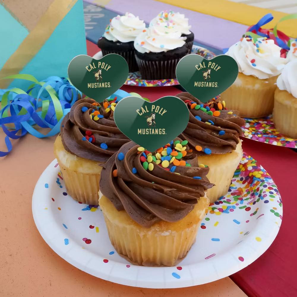 Cal Poly Mustangs Logo Heart Love Cupcake Picks Toppers Decoration Set of 6 - Image 3