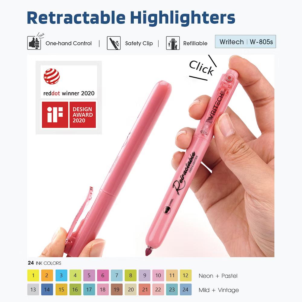 Retractable Highlighters, Pastel Colors, 6 Count - Image 3