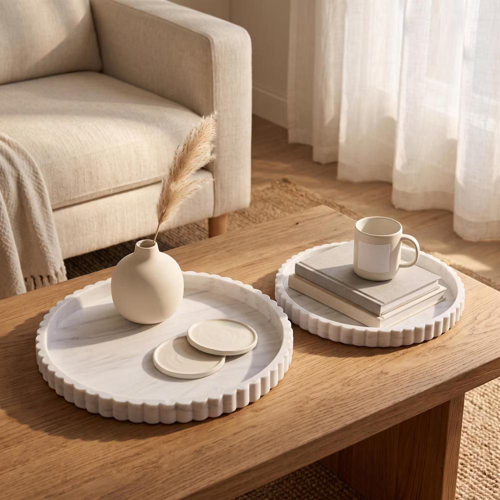 2Pc Round Silicone Vanity Tray Set Decorative Catchall Organizer for Bathroom Countertop Perfume White - Image 61