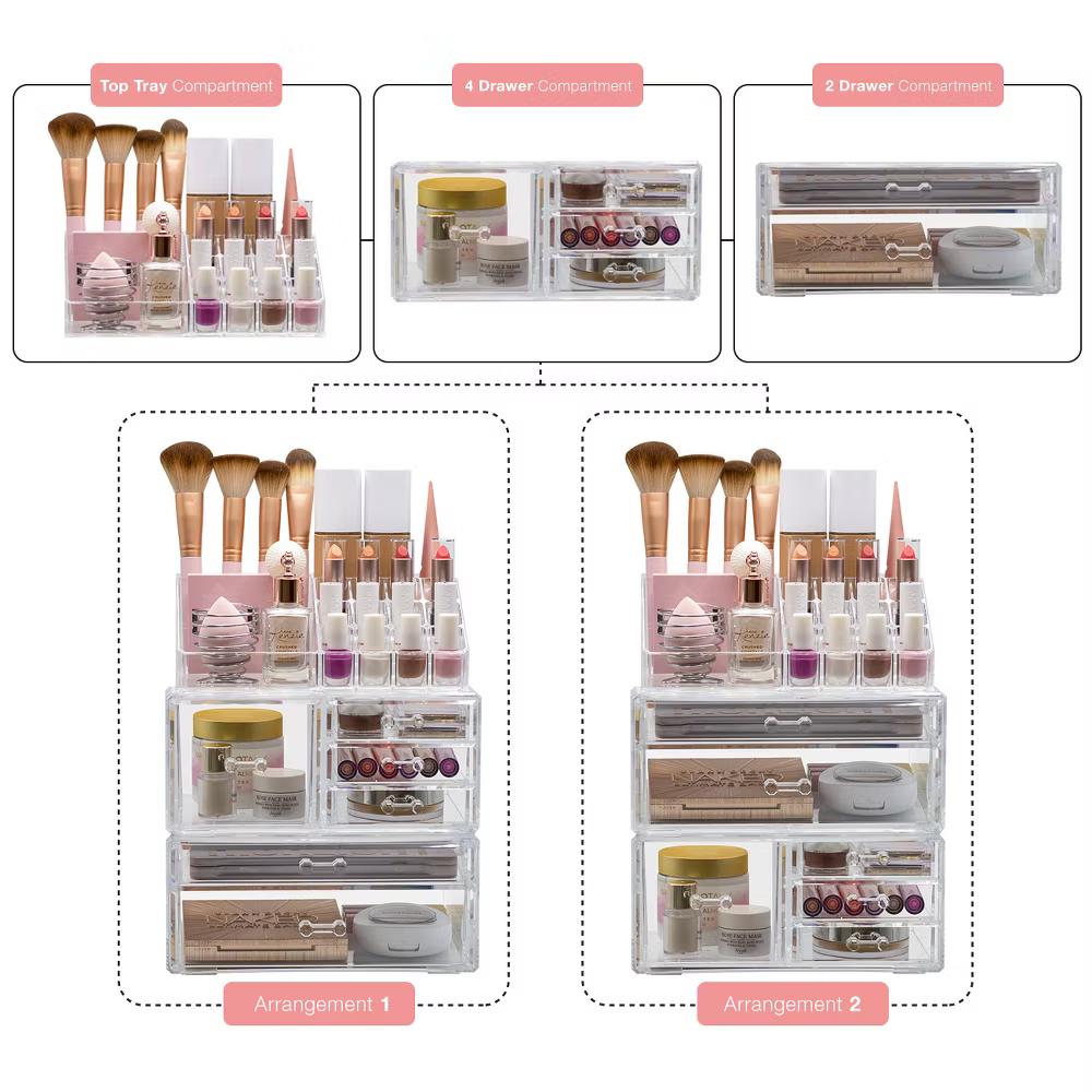 Large Clear Makeup Organizer Case - 3 Piece Set