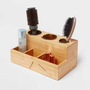 12"X7"X6" Bamboo Hair Tools Organizer with 5pc Magnets - Bathroom Tray, Hair Dryer Holder, Organization