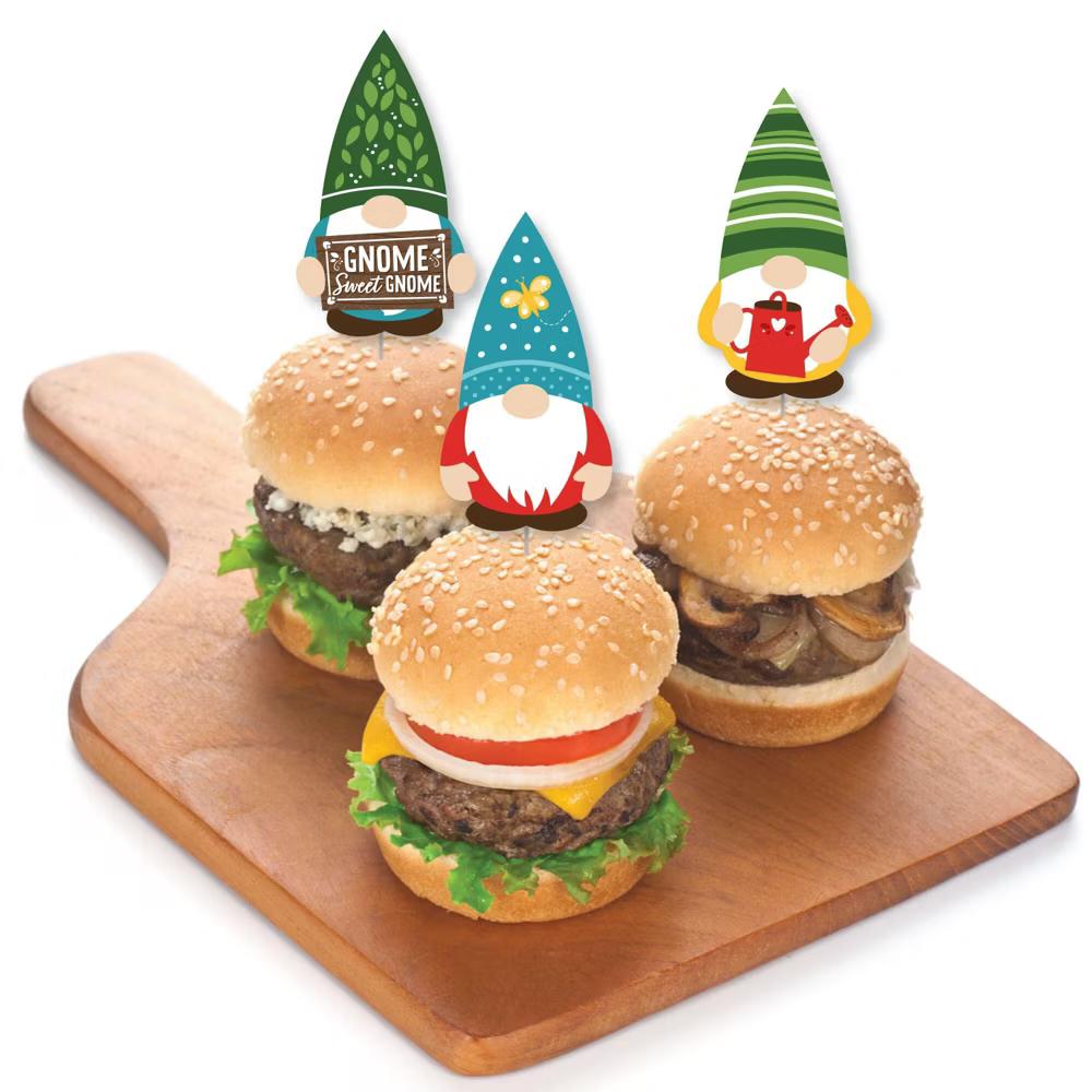 Garden Gnomes - Dessert Cupcake Toppers - Forest Gnome Party Clear Treat Picks - Set of 24 - Image 3