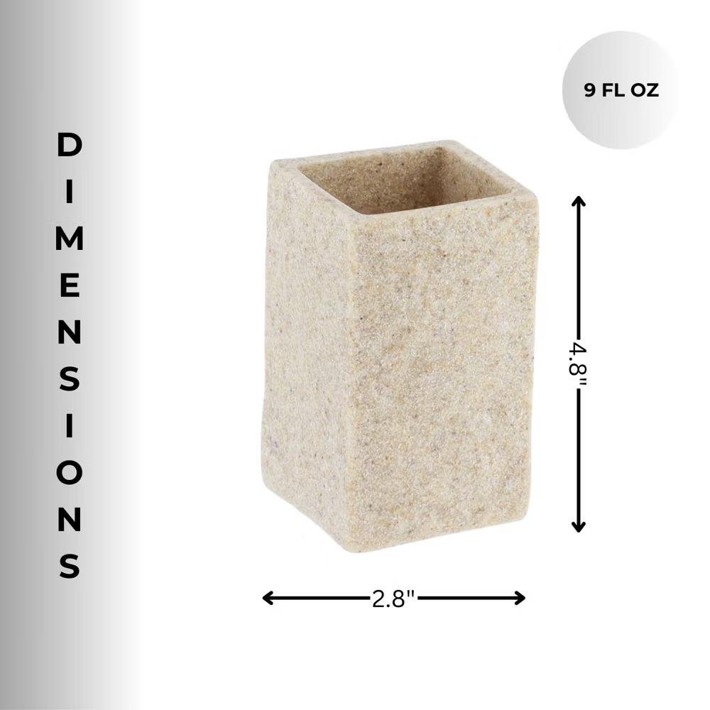 French Home Goods Modern Square Resin Stone Effect Bathroom Tumbler – Versatile Toothbrush Holder, Makeup Brush Cup and Countertop Organizer - Image 18