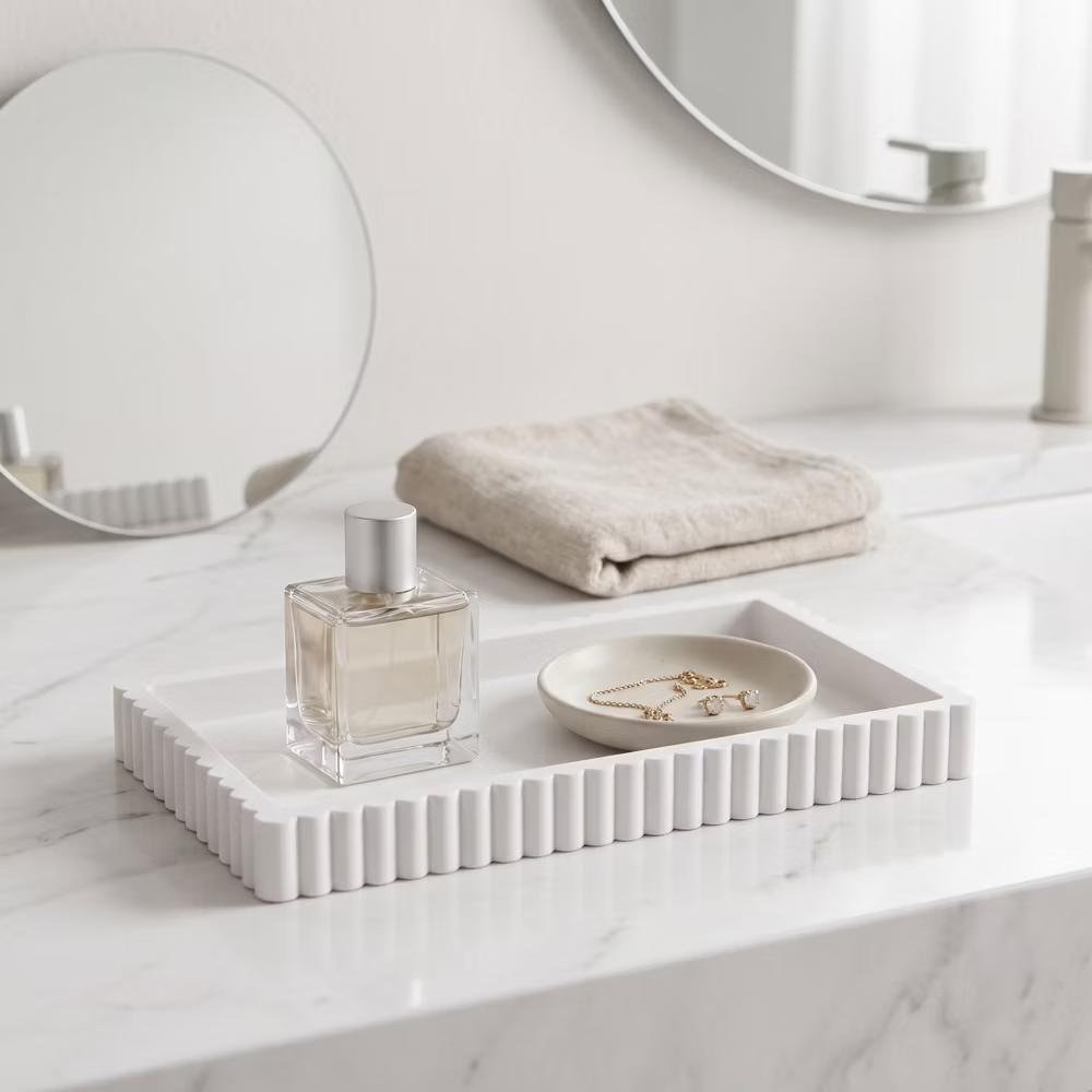 2Pc Round Silicone Vanity Tray Set Decorative Catchall Organizer for Bathroom Countertop Perfume White - Image 39
