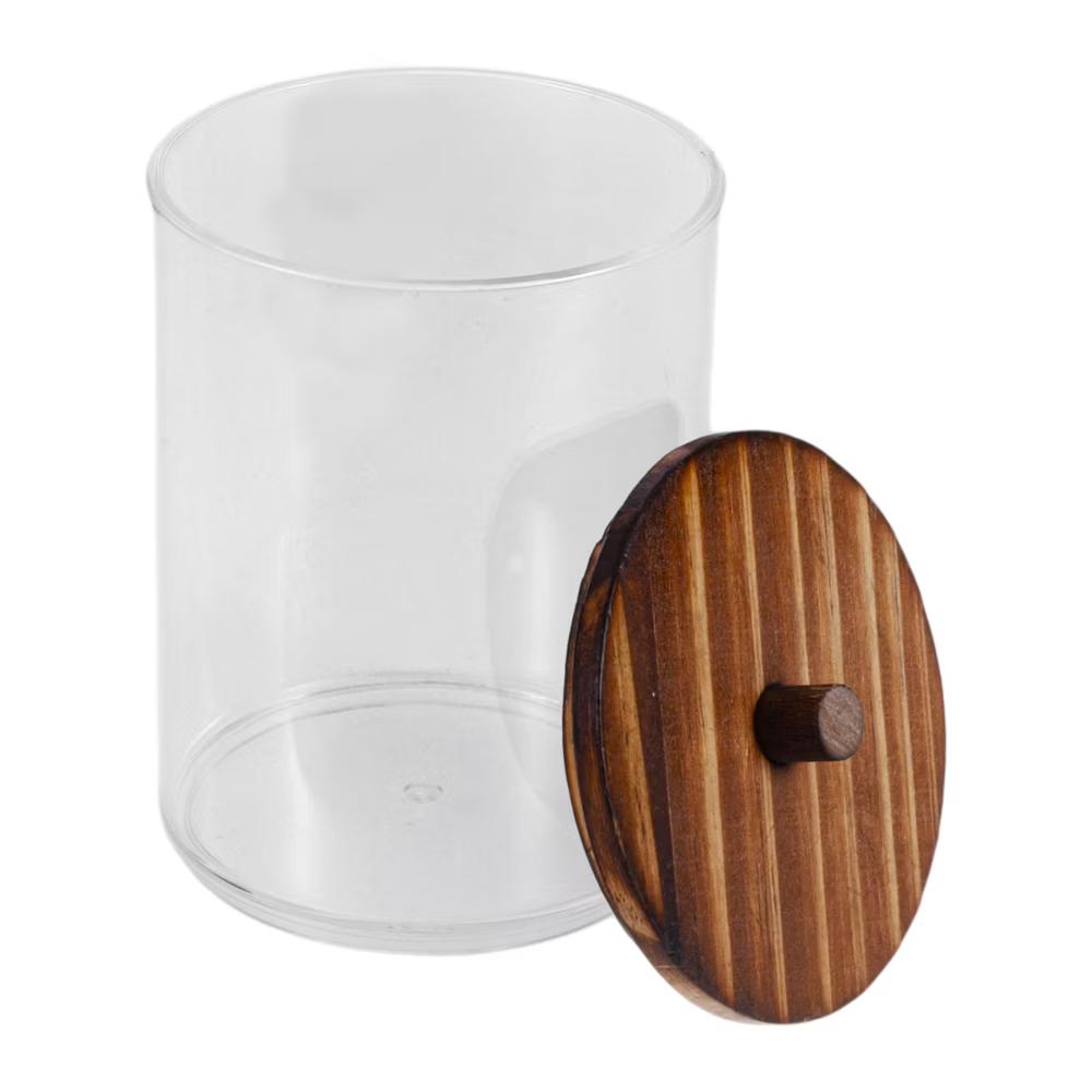 Round Cup Cylindrical Cover Acrylic Cotton Swab Holder Bathroom Transparent Dark Brown 1 Pc - Image 5