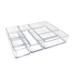 Isaac Jacobs 6-Tray Clear Acrylic Organizer Set, (Six Individual Trays), Multi-Purpose, Stackable Storage Solution for Bathroom, Kitchen