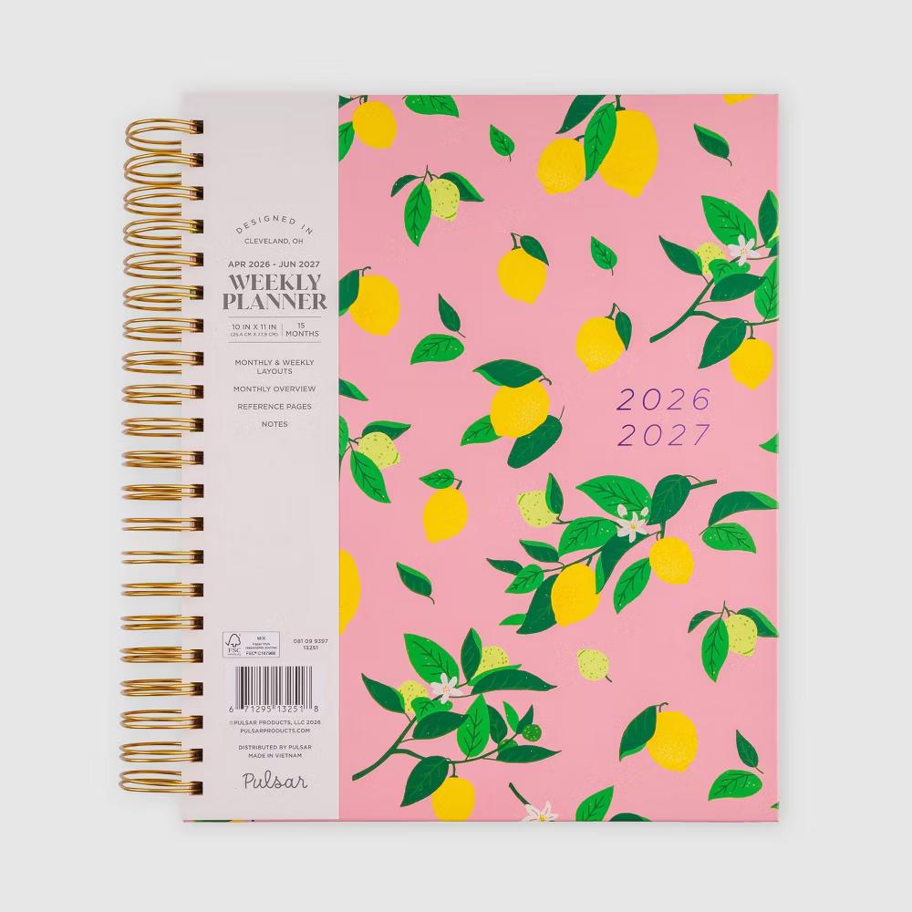 Pulsar Eco Products 9"x11" 2026-2027 Planner Large Hardcover Spiral Pink Lemons 15 months - Image 6