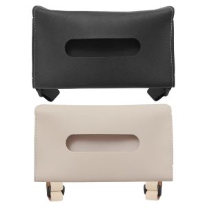 Car Sun Visor Seat PU Leather Adjustable Elastic Straps Tissue Box Holders 2 Pcs
