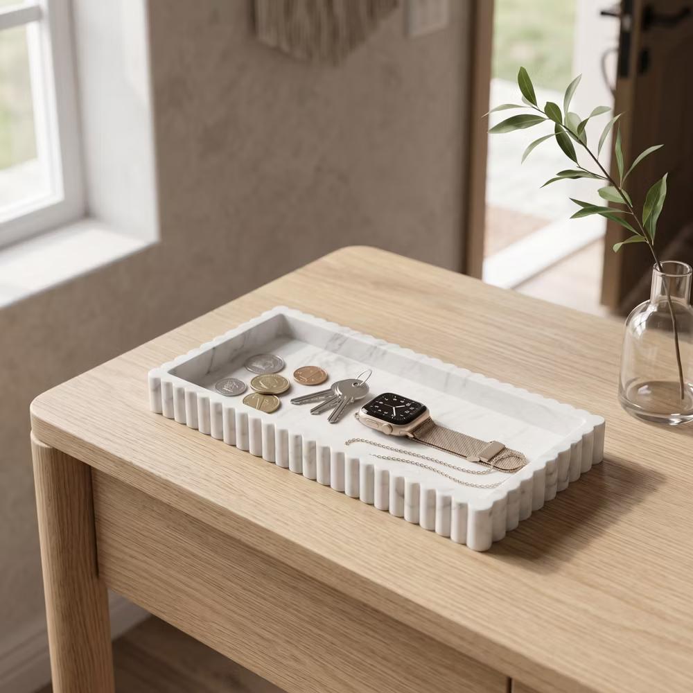 2Pc Round Silicone Vanity Tray Set Decorative Catchall Organizer for Bathroom Countertop Perfume White - Image 21