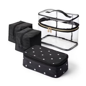 Travel Train Case Makeup Bag Set - 4pc: Clear & Black, 4 Compartments