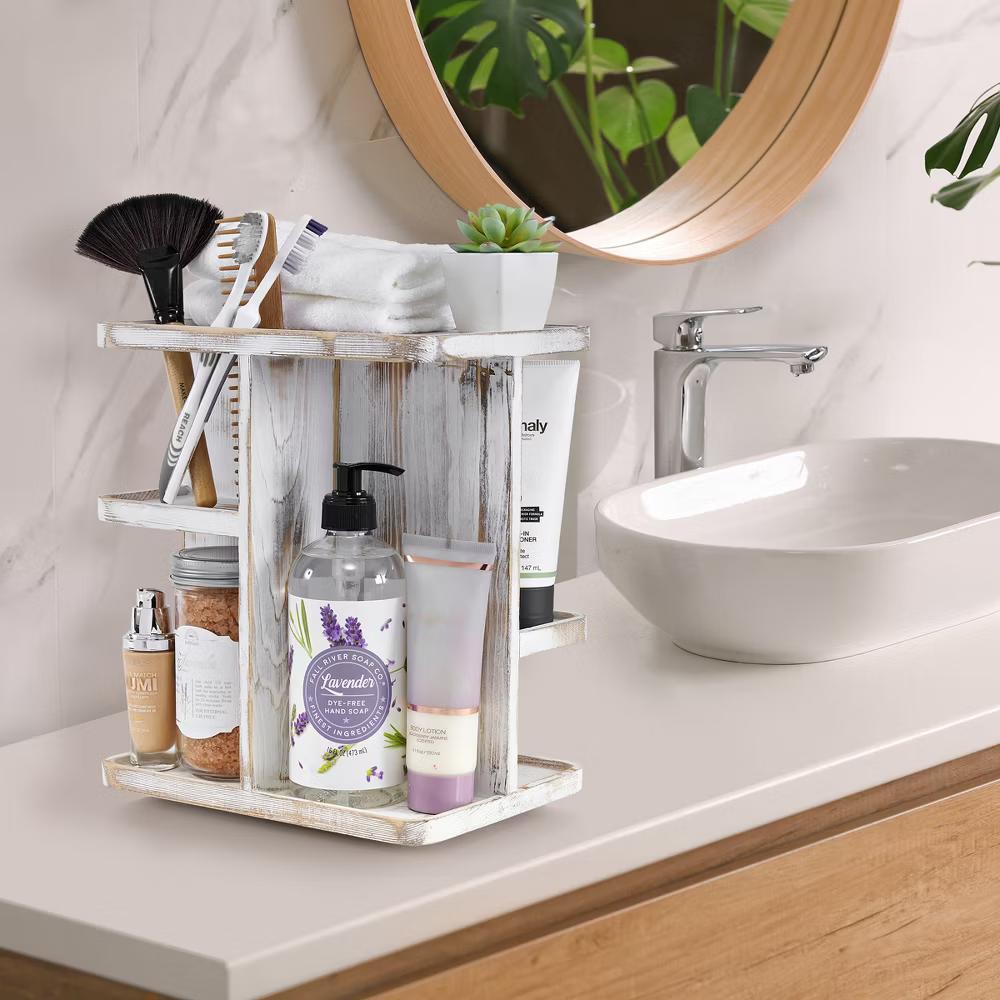360° Bamboo Rotating Makeup Organizer - Multi-Function Storage Carousel stores Cosmetics, Skin Care, and more - Image 5