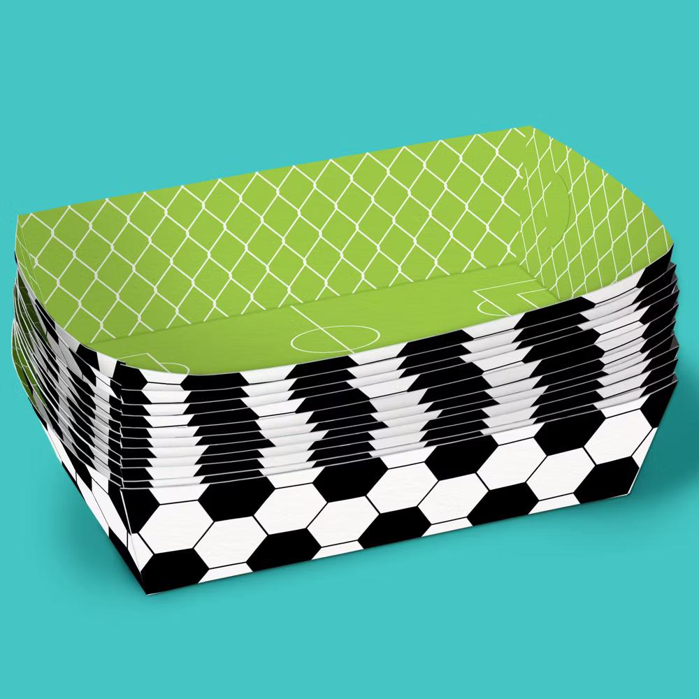 Soccer Party Paper Food Trays, Disposable Double-Sided Paper Food Holders for Nachos, Hot Dogs, French Fries - 12 Ct - Image 2