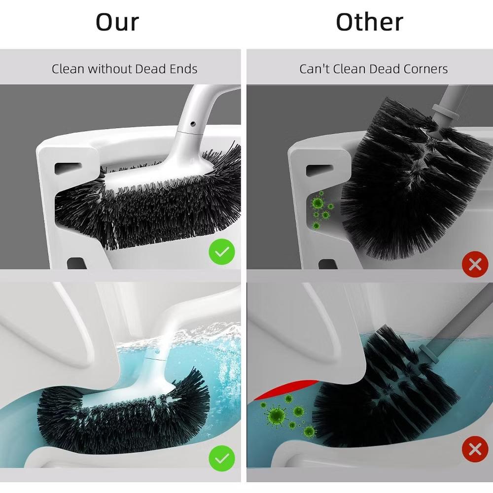 Toilet Bowl Brush Holder Set: 2 Pack Bathroom Deep Cleaning Toilet Cleaner Scrubber Under Rim with Curved Bristle for Dead Corner Clean - Image 3