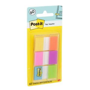 60ct.47" Wide Flags with On-the-Go Dispenser - Electric Glow Collection: Multicolor Office Supplies, Removable File Tabs