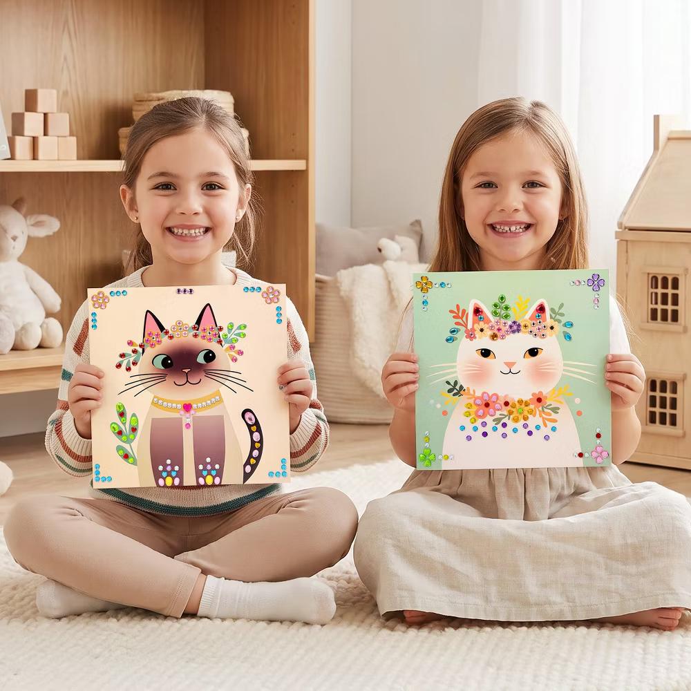 Gem Sticker Art Kit, Diamond Painting Arts and Crafts Supplies, Gemstone Sticker DIY Crafts, Adorable Cats - Image 2