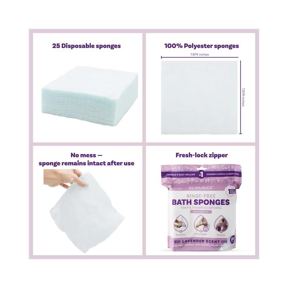 Scrubzz No Rinse Bath Wipes for Adults Bathing, Adult Rinse Free Bath Sponges - Disposable - Image 8