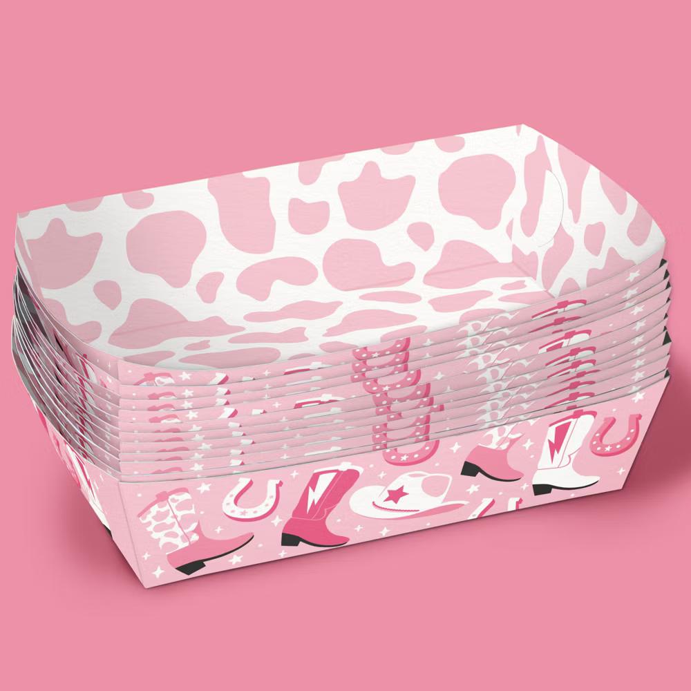 Pink Rodeo Cowgirl Party Paper Food Trays, Disposable Double-Sided Food Holders for Nachos, Hot Dogs, French Fries - 12 Ct - Image 3