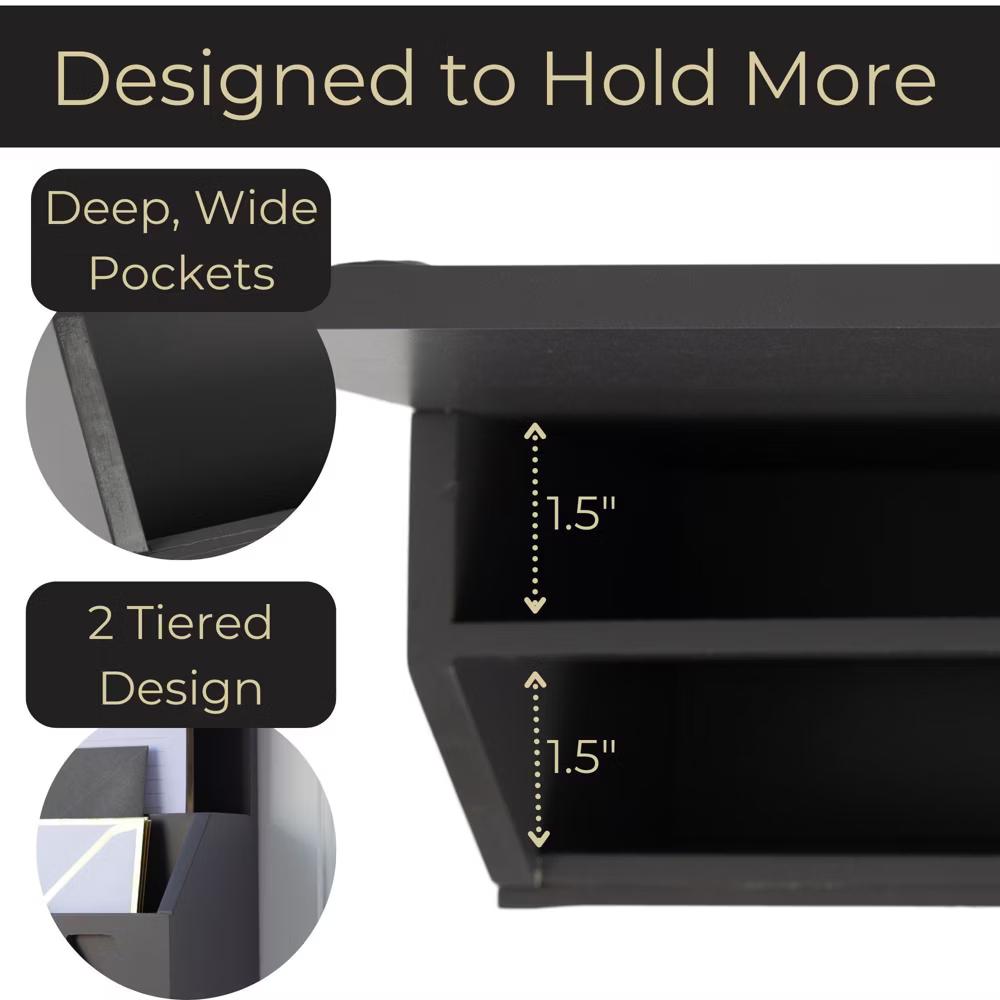 Wall Mounted Mail Organizer with 2 Slots and 3 Hooks – Multiple Finishes – MDF Wood - Image 8