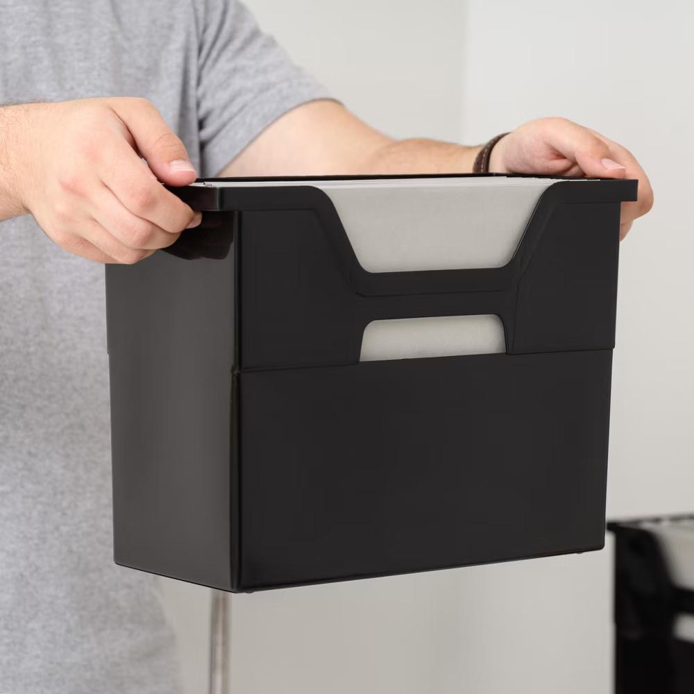 USA Portable Letter Size Desktop File Box with Open Lid, Side Handles, Hanging File Folders - Image 10