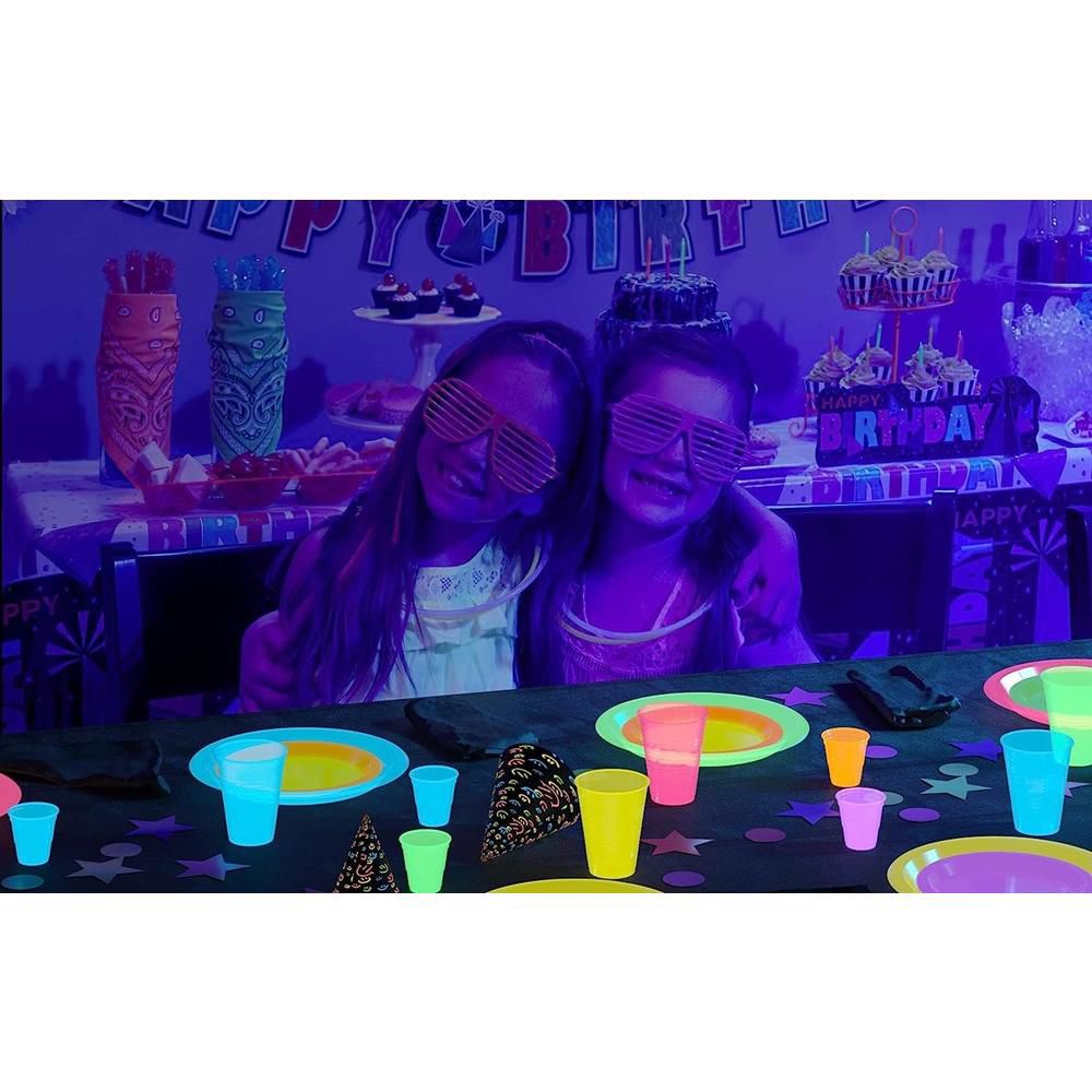 Exquisite Black Light Glow Party Disposable Plates: Assorted Neon Colors-6 colors -9 Inch - Image 2