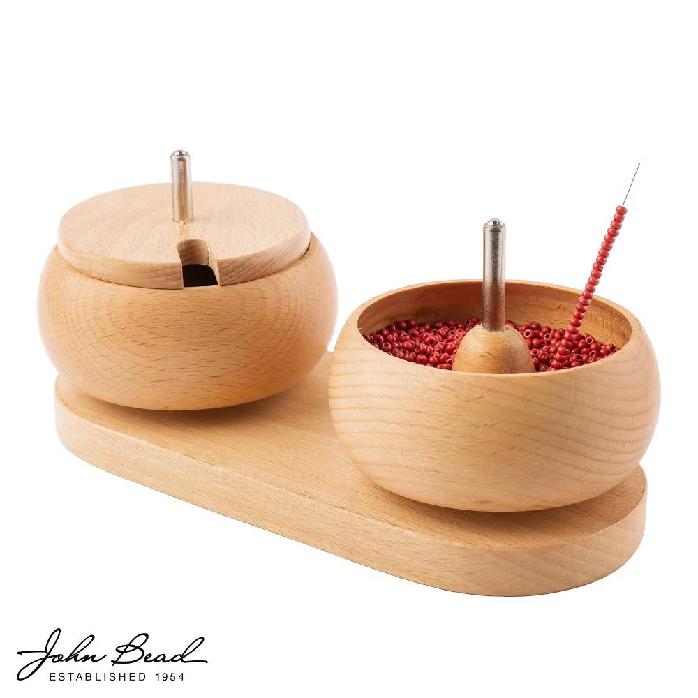 3.6" 3.6" Wooden Dual Bead Spinner with 2 Beading Needles, Manual String Bead Loader, Spinning Tool for DIY Craft Jewelry Making - Image 3